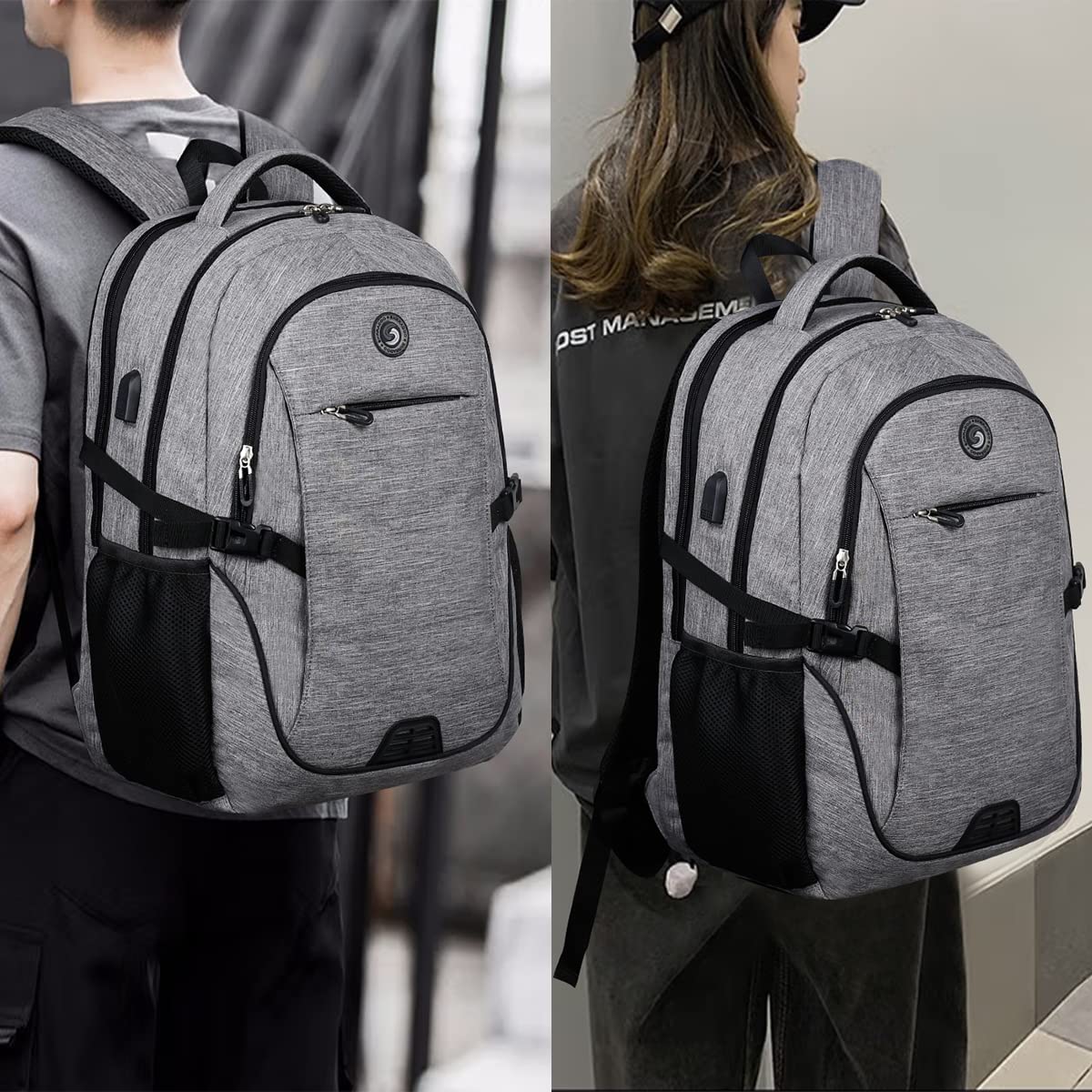 SHRRADOO Travel Laptop Backpack with usb Charging Port for Women & Men School College Students Backpack Fits 17 Inch Laptop (Grey, Large) - Image 7